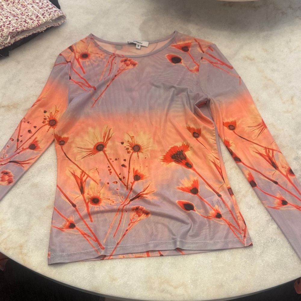 Miaou Orange and Gray Floral Long Sleeve Top